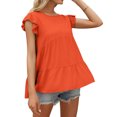 thumbnail image 4 of QualitChoice Hauts à Manches Courtes en Dentelle Été Col Rond T-shirt Décontracté Orange S, 4 of 6