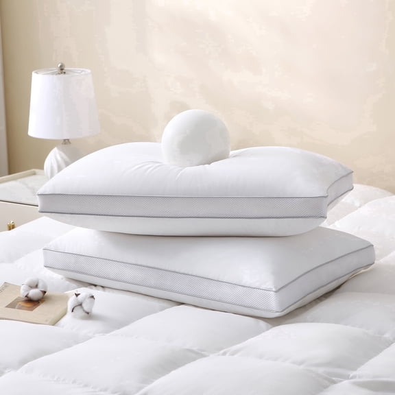 Yalamila Goose Feather Down Pillows Queen Size Set of 2, Gusseted Support Pillows with 100% Cotton Cover, Luxury Breathable Sleeping Bed Pillows for Side, Back or Stomach Sleeper (White, 20"x30" )