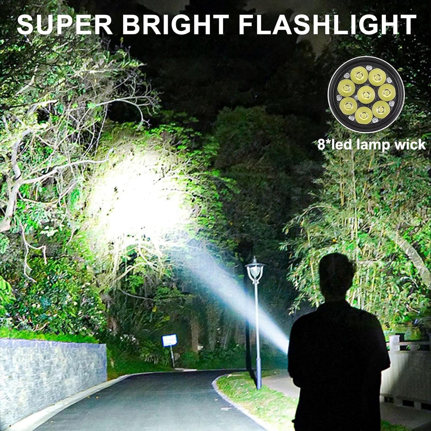 Flashlight USB Rechargeable, Flashlights High Lumens, 6500 LM Tactical Flashlights, 5 Modes LED Flashlight Adjustable, IPX4 Waterproof Versatile Flashlight for Emergencies, Hiking, Camping