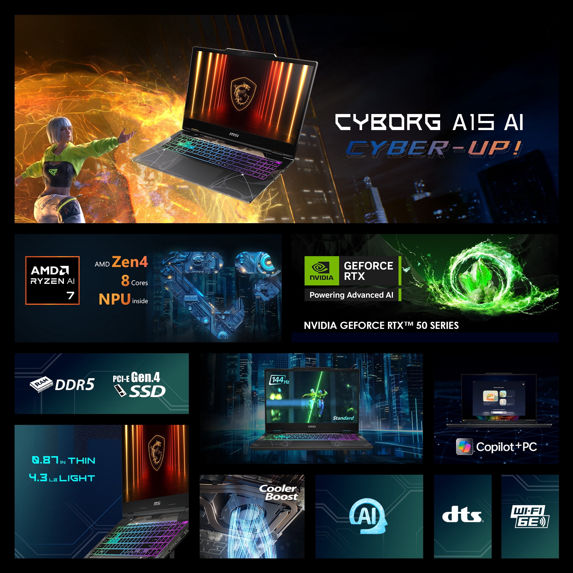 MSI Cyborg 15.6" 144Hz Gaming Laptop, AMD Ryzen 7 260, NVIDIA GeForce RTX 5050, 16GB RAM, 512GB SSD (2026)