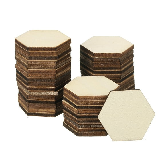 Unique Bargains 30mm Wood Pieces, 100 Pack Unfinished Hexagonal Wood Shapes Blank Wooden Cutouts Ornaments Natural