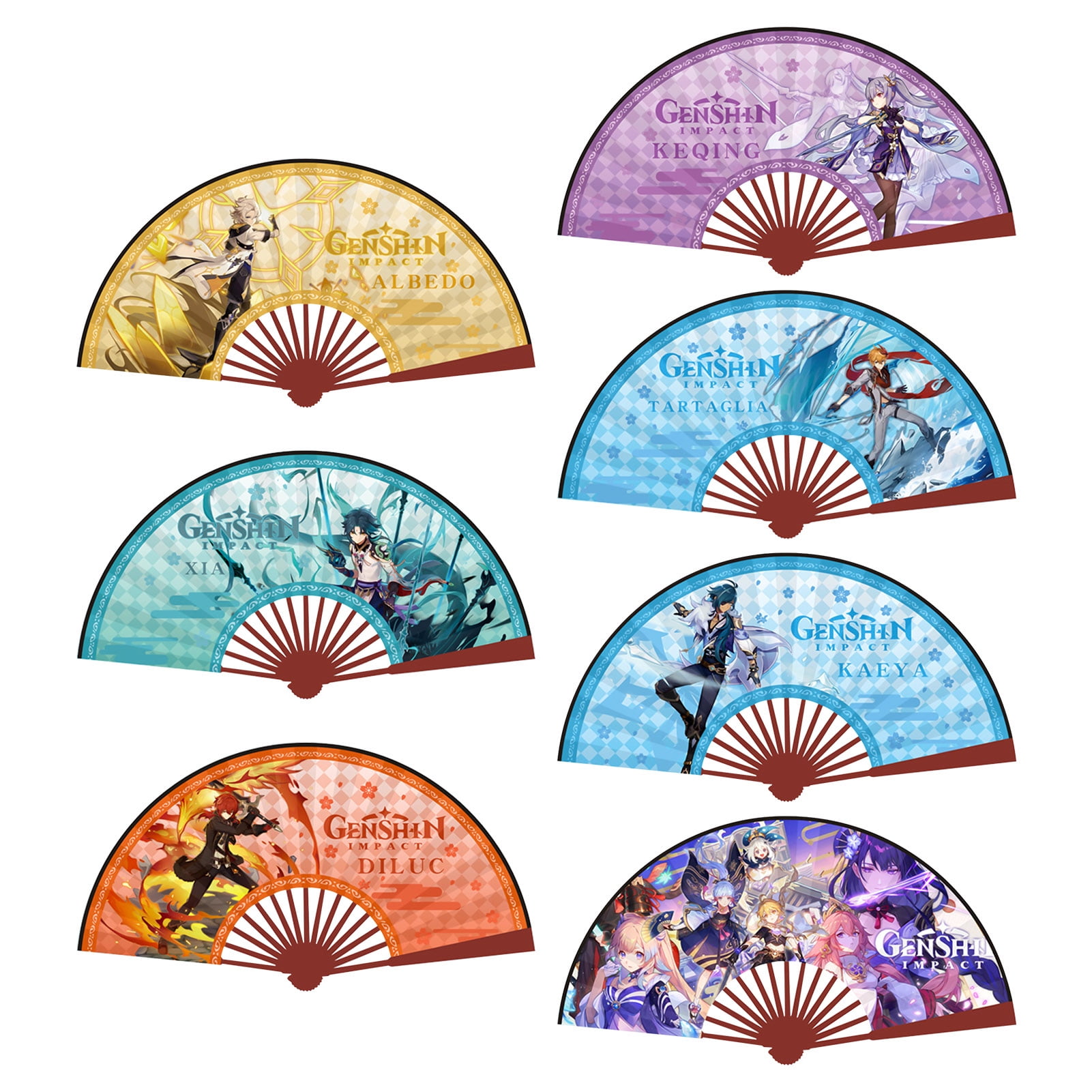 Buy SHIYAO Anime Genshin Impact Folding Fan Handheld Double-Sided Cloth ...