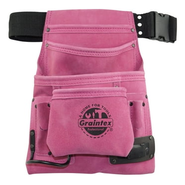 Graintex  SS2034 : 10 Pocket Nail & Tool Pouch W/Belt Pink Suede Leather