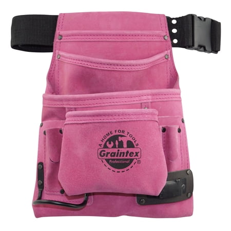 UPC: 0819972020349 | Graintex SS2034 : 10 Pocket Nail & Tool Pouch W/Belt Pink Suede Leather