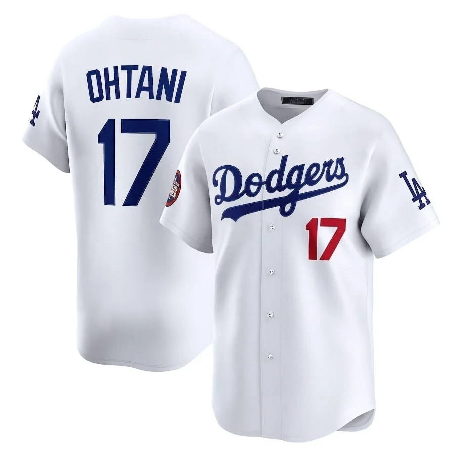 Youth Los Angeles D Team #17 Ohta_ni T-Shirt Uniform, Athletic Casual Button Down Short Sleeve-White-Yth M