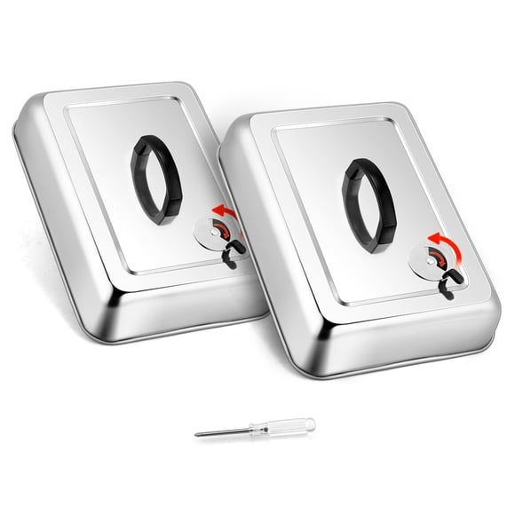 Leonyo 33 x 24 cm Rectangular Basting Cover Set of 2, with Adjustable Vent, Stainless Steel Metal Cheese Melting Dome Lid Heavy Duty for Ou