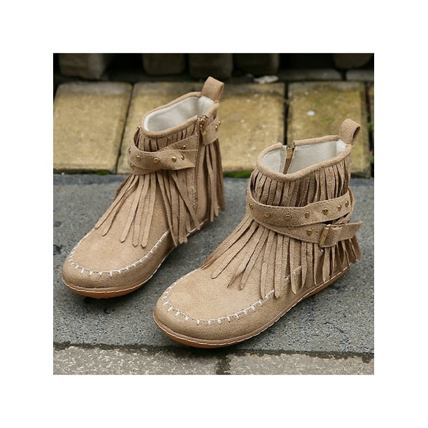 Flat store fringe boots