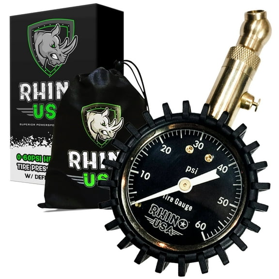 Rhino USA Tire Inflator with Pressure Gauge (0-60 PSI) - ANSI B40.1 Accurate, Large 2" Glow Dial