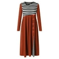 thumbnail image 4 of Henpk Summer Dresses for Women Striped T Shirt Dress Casual Midi Dress Short Sleeve Sundress with Pockets Fashion Casual Patchword Buttons Casual Stripde A-Line Long Sleeve Long Dress Orange M, 4 of 5