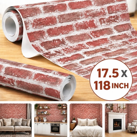 Ustris Red Brick Wallpaper Self-Adhesive Peel and Stick Wallpaper Waterproof and Removable Good for Home Decoration and Furniture Renovation 17.5 x 118 Inch