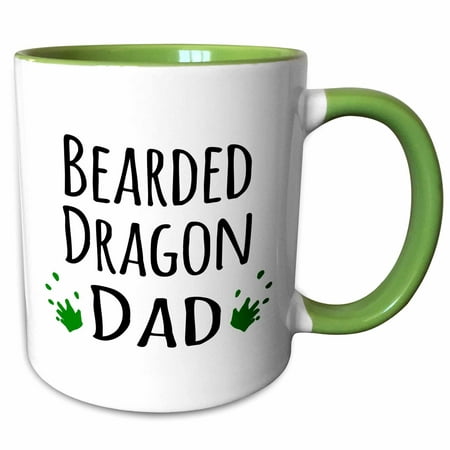 3dRose Bearded Dragon Dad - for lizard and reptile enthusiasts and pet owners - with green footprints - Two Tone Green Mug,