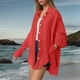 thumbnail image 3 of Camisa informal oversize de color liso para mujer: ligera, transpirable, corte holgado, versátil para el uso diario. Tallas S-XXL., 3 of 8