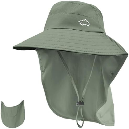 Sun Hat for Men Women with Neck Flap,Wide Brim UPF50 Fishing Hat with Detachable Face Cover Outdoor Sun Protection Hat