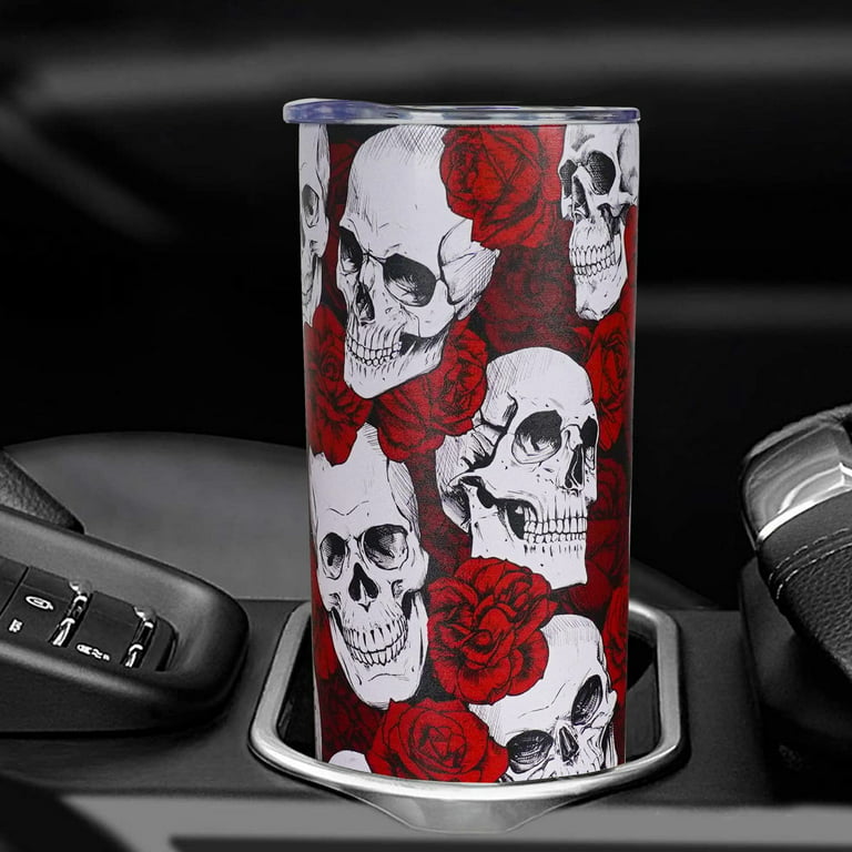 Skull with Roses 20oz Skinny Tumbler With Straw and Lid