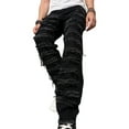 thumbnail image 3 of Men's Regular Fit Ripped Stacked Jeans Slim Fit Patch Distressed Destroyed Straight Leg Denim Pants Streetwear, 3 of 10