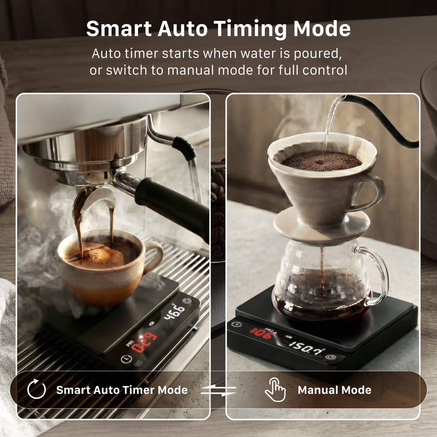 Garnen Mini Coffee Scale with Timer, 2Kg/0.1g Espresso Scale, Matcha & Coffee Bean Scale, Digital Coffee Scale, USB C Rechargeable Barista Scale