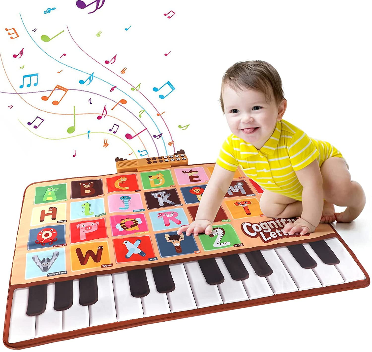 Allaugh Baby Piano Mat with 26 Letters,6 Instruments Sounds Animal Touch  Keyboard Dance Mat, Floor Piano Mat Learning Toys for Boy Toddler -1pc -  