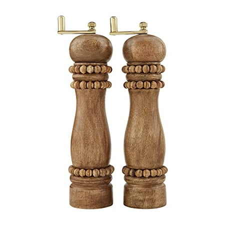 

Mud Pie Brown Wooden Beaded Salt & Pepper Grinder Set 9.25 9 1/4
