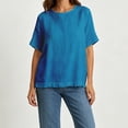 thumbnail image 7 of Qulqfy Short Sleeve Womens Blouses Crew Neck Casual Solid Cotton Linen Blue Spring Summer Tops for Women 2026 L, 7 of 7