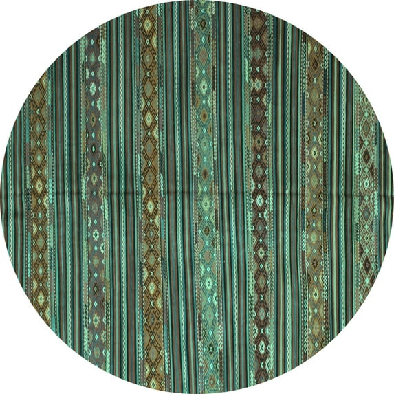 Ahgly Company Indoor Round Oriental Turquoise Blue Traditional Area Rugs, 7' Round