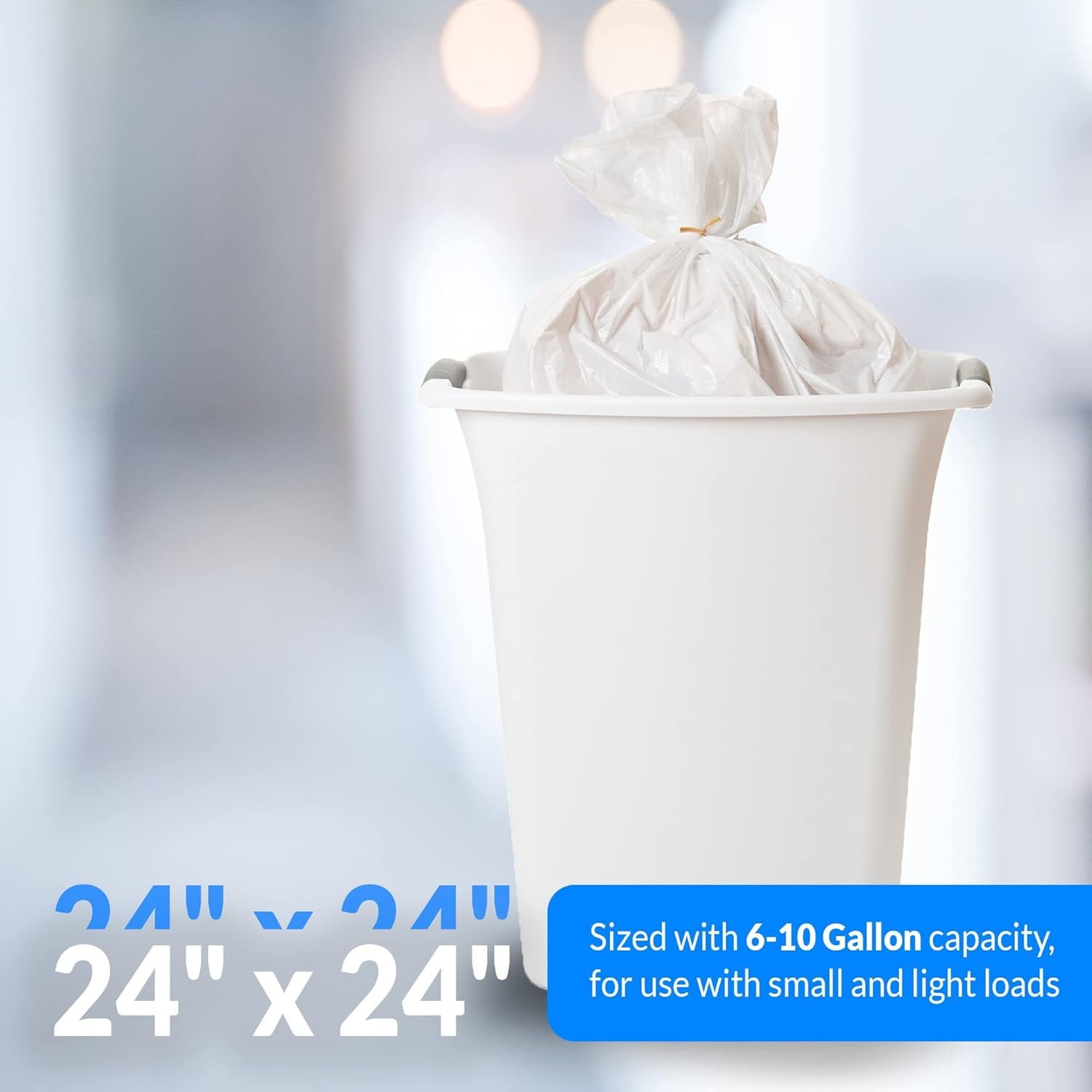 6-10 Gallon Trash Bags | 1000 Bags | Clear | Bathroom | Strong | Garbage