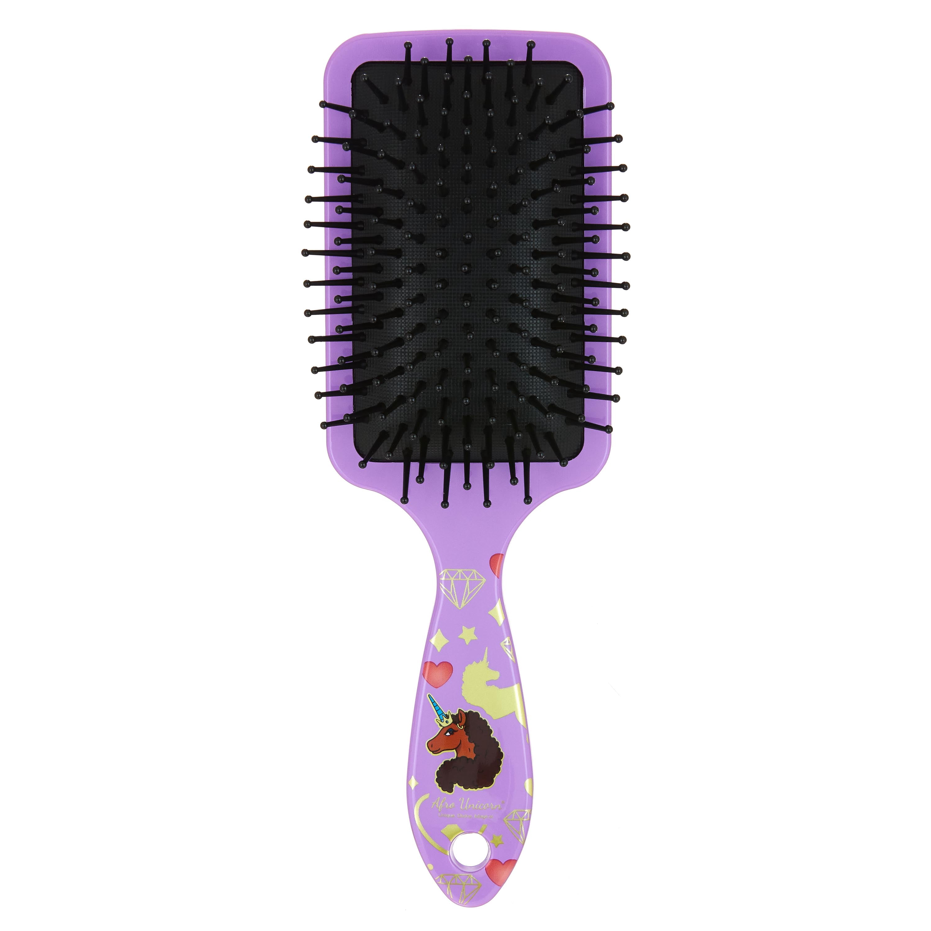 Afro Unicorn Printed Square Paddle Brush - 1 Large Paddle Hairbrush Purple, Nylon Detangling Bristle Brush