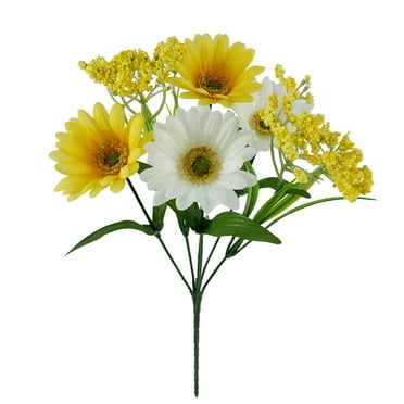 Mainstays 12.5 inch Indoor Artificial Gerbera Daisy Pick, Yellow and White Color, Polyester