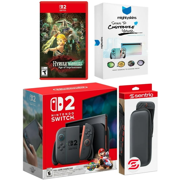 Nintendo Switch 2   Mario Kart World, Hyrule Warriors Age of Imprisonment, MightySkins Code and Protective Case Bundle