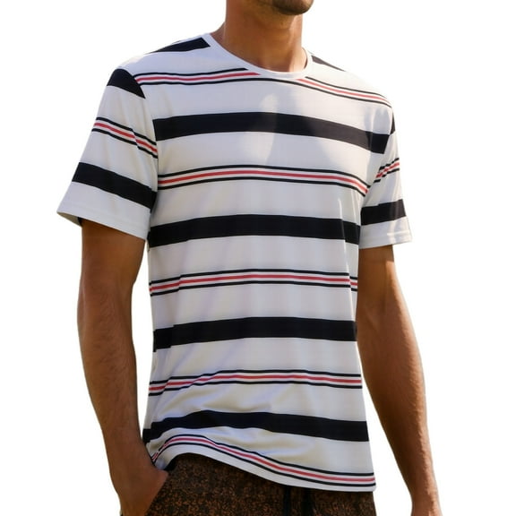 Dpytoraw Men's T Shirt With Fashionable Striped Print And Short Sleeves For Men Graphic T-Shirts Men White L