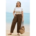 thumbnail image 2 of CASSIE LIZ Plus Size Pants 4X Khaki Dress Wide Leg Crop Pleated Lounge Elastic High Waist Pants with Pockets 4XL 24W 26W, 2 of 6