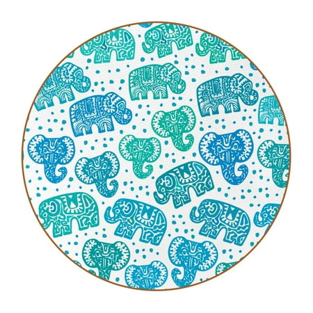 

OWNTA Green Blue Indian Elephant Pattern Premium Microfiber Leather Round Coasters (6PCS) - 11x11 cm/4.3x4.3 in - Durable & Stylish Cup Mat Set
