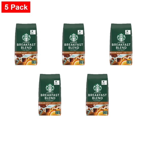 Starbucks Breakfast Blend Medium Roast Whole Bean Coffee 12 oz - 5 Pack