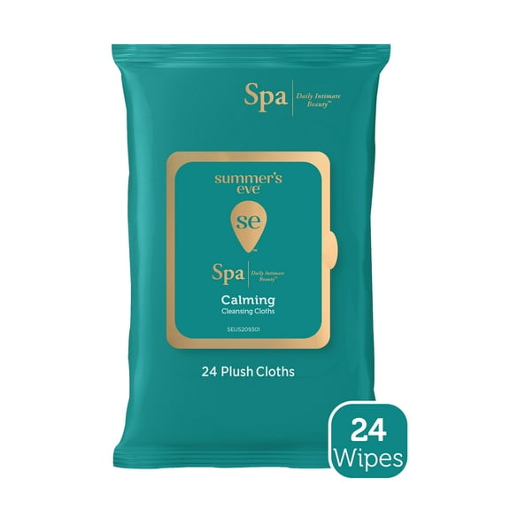 Summer's Eve Spa Calming Chamomile Feminine Wipes, 100% Plant Based*, Plush Cloths, 24 ct