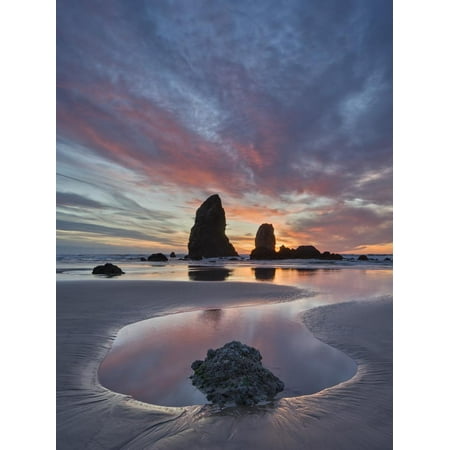Sea Stacks at Sunset, Cannon Beach, Oregon, United States of America, North America Print Wall Art By James