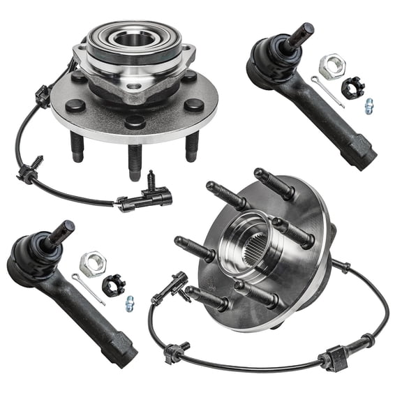 Detroit Axle - 4WD Front Wheel Bearing Hubs Kit for Chevy Silverado Sierra Suburban Avalanche 1500 Tahoe Yukon Cadillac Escalade 2 Wheel Bearing Hubs Assembly 2 Outer Tie Rod Ends Replacement