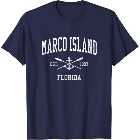 Simple Fit Marco Island Fl Vintage Crossed Oars & Boat Anchor Sports T-Shirt All Size S-5XL