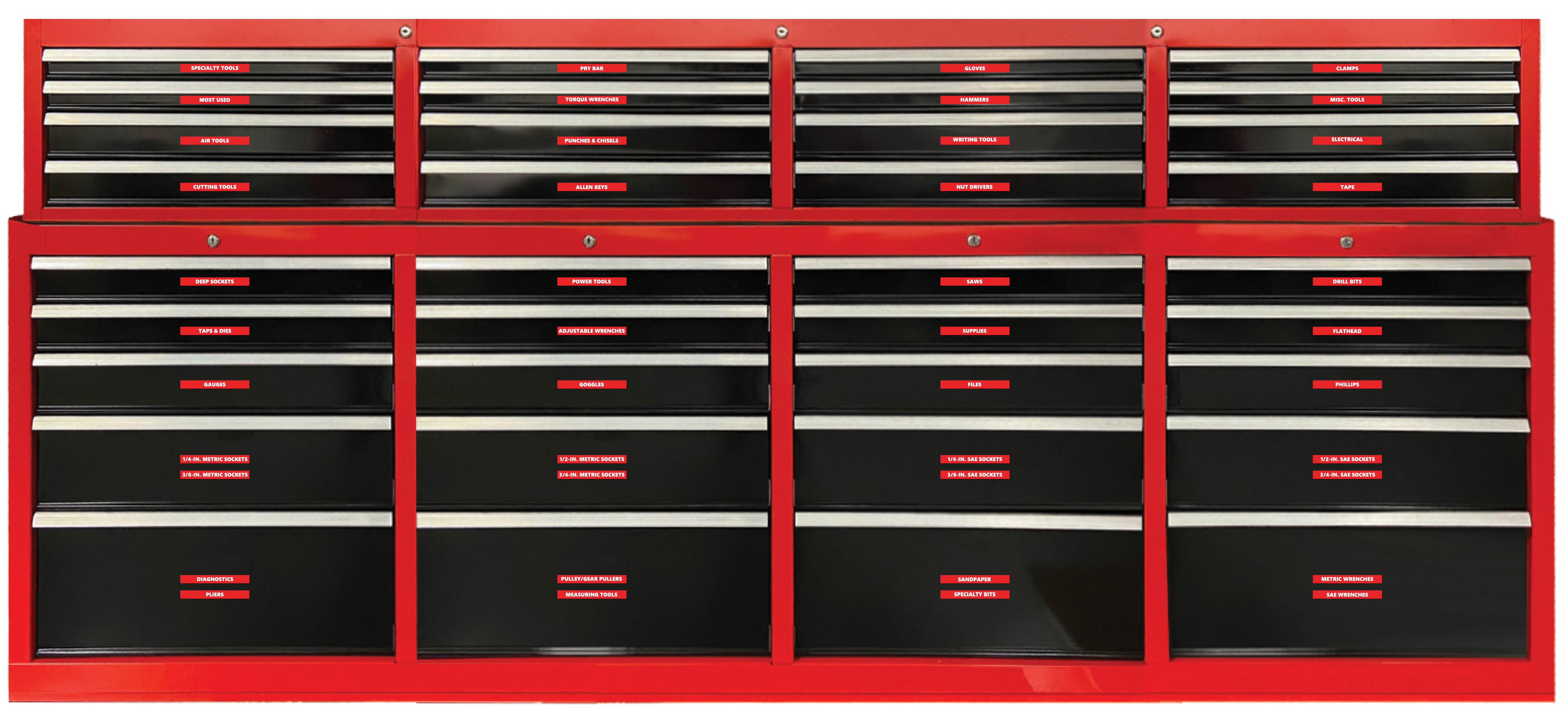 Toolbox Organizational Magnetic Labels Ultimate Set by DCM Solutions (Red, 0.5"H x 4.5"W)
