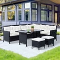 thumbnail image 1 of 6pcs Outdoor Rattan Sofa Set Garden Wicker Sectional Couch Furniture Set with Dining Table and Chair White, 1 of 7