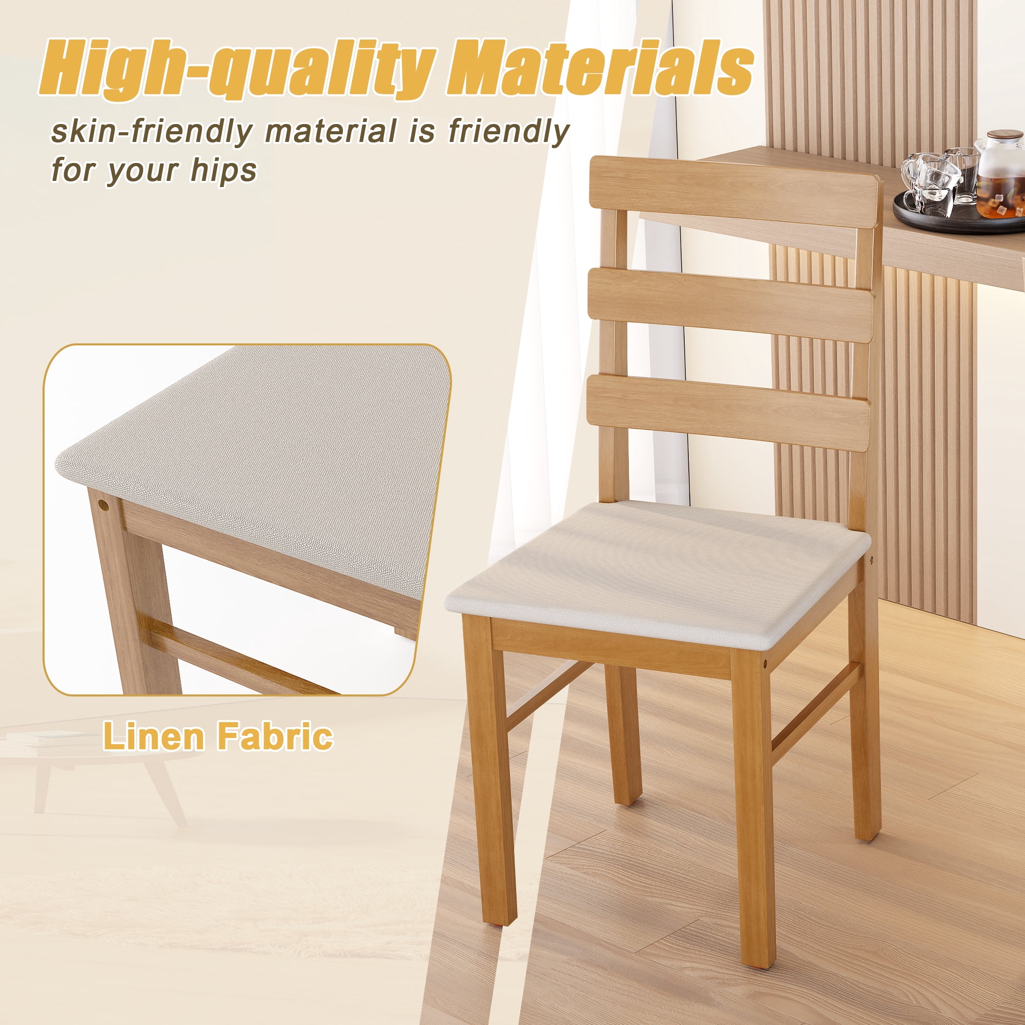 MOONMISS 5-Piece Modern Solid Wood Dining Set with 4 Chairs&Rectangle Table for Dining Room,Kitchen-Wood