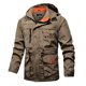 thumbnail image 2 of Chaqueta de hombre para otoño y primavera, con capucha desmontable, resistente al viento, con cremallera para exteriores, con múltiples bolsillos, chaqueta deportiva para hombre, chaquetas tipo cargo, 2 of 5