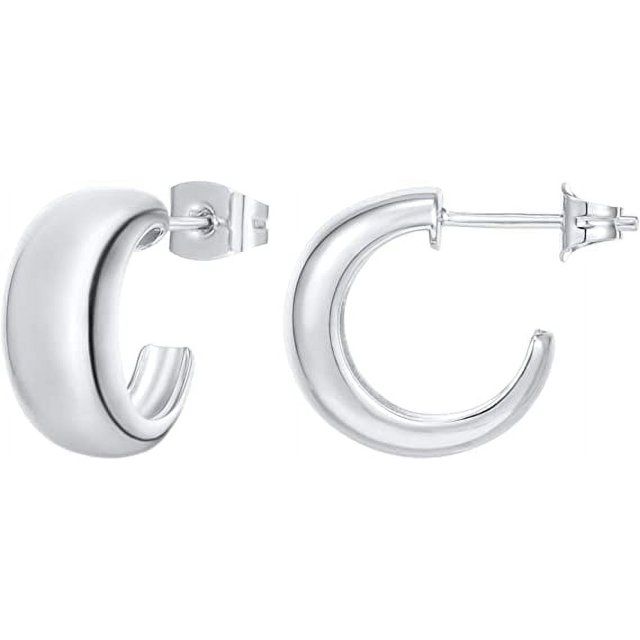 Pendientes Huggie gruesos de plata de ley chapada en oro de 14 quilates - Pendientes de aro redondos pequeños en chapado en oro rosa, oro blanco y oro amarillo