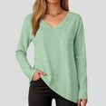 thumbnail image 6 of GEWSEY Womens 2025 Fall Long Sleeve Shirts Basic Apparel Shirts Trendy V Neck Tshirt for Women Curved Hem Tops (Light Green, XXL), 6 of 9