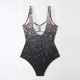 thumbnail image 4 of Traje de baño de una pieza para mujer, conjunto de bikini para mujer, traje de baño de poliéster con tirantes estampados y escote en V de cintura alta., 4 of 4