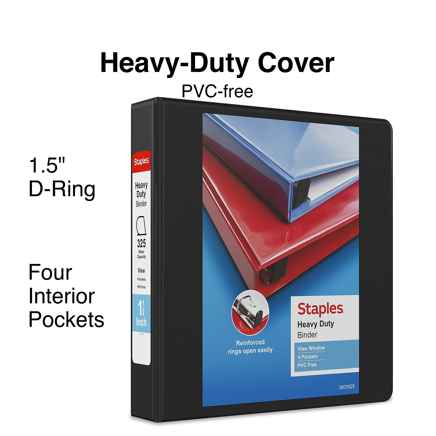 Staples Heavy-Duty 3-Ring View Binder 1-1/2' Ring Black (24674-US) 56232-CC/24674