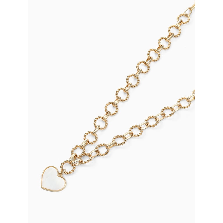 Time and Tru Gold Tone Mother of Pearl Heart Necklace photo 3