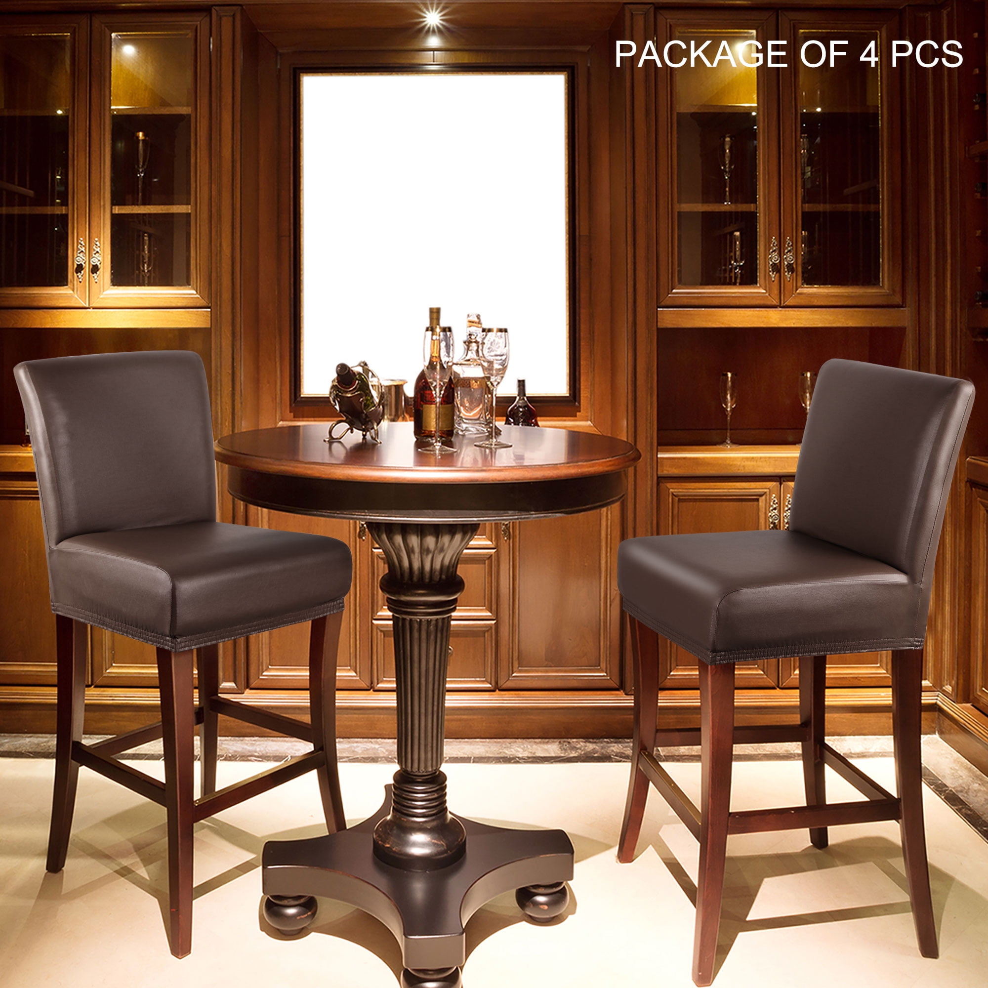 Unique Bargains Waterproof Bar Stool Covers for Short Back Chair Slipcovers Coffee Color 4 Pcs