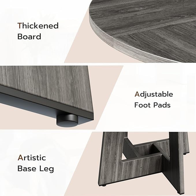 Gelloan 47" Round Dining Table for 4-6 Persons, Modern Farmhouse Wooden Kitchen Table for Dining Room Kitchen,Gray (Only Table)