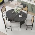 thumbnail image 3 of Vintage 5-Piece Retro Functional Dining Set with 1 Extendable Dining Table and 4 Upholstered Chairs with Rattan Backrests for Dining Room and Kitchen, 3 of 9