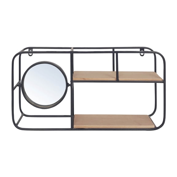 Sagebrook Home Metal/wood, 20"l Oval Wall Shelf with Mirror, Black/