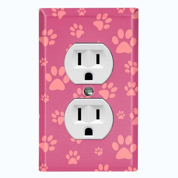 Metal Light Switch Plate Cover Cute Puppy Dog Paw Prints Pink DOG038